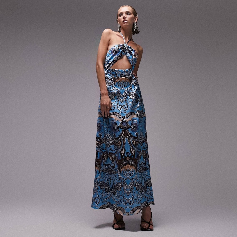 Topshop Blue Paisley Cutout Dress